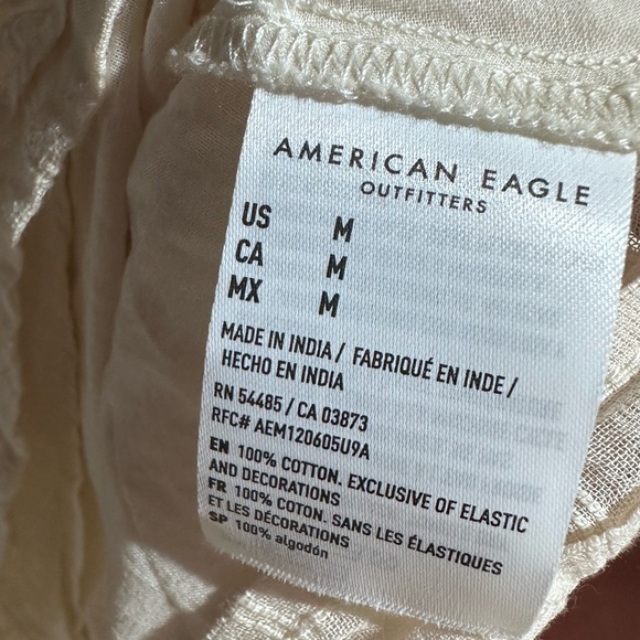 American Eagle Long Sleeve Smocked Mini Dress Boho White Cream Medium - Picture 9 of 9